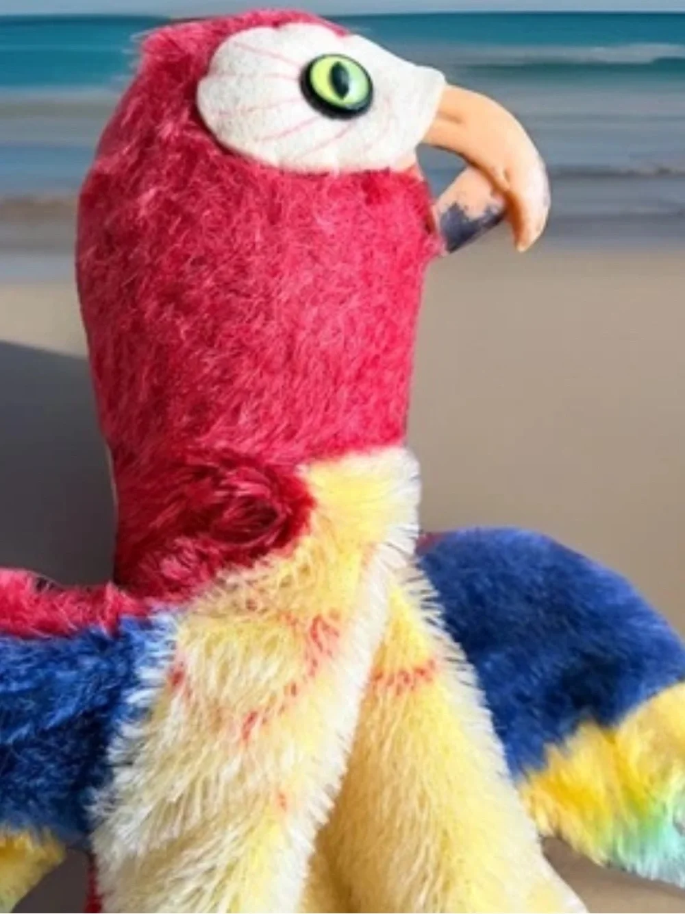 Vintage STEIFF Parrot Hand Puppet 1968-1977 Lora Red Macaw Mohair Bird EUC
